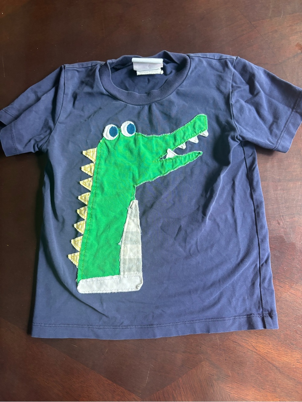Kids Navy Blue T-Shirt with Green Crocodile Applique 3T